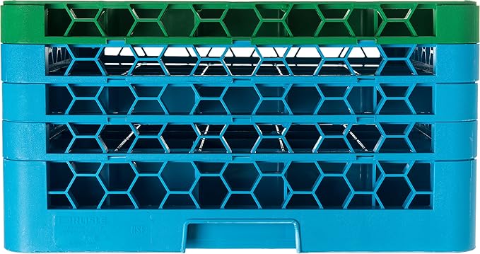 CFS RG25-4C413 OptiClean 25 Compartment Glass Rack with 4 Extenders, 10.3", Polypropylene, green/CFS Blue