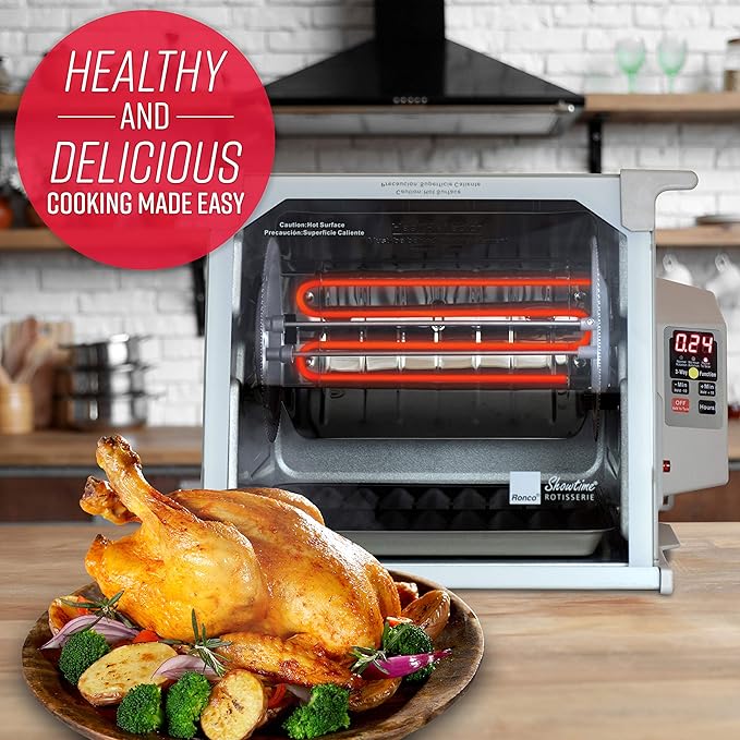Ronco Digital Rotisserie Oven, Platinum Digital Design, Large Capacity (12lbs) Countertop Oven, Multi-Purpose Basket for Versatile Cooking