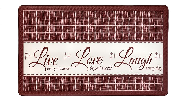 Anti-Fatigue Floor Comfort Mat - 18 x 30 Inch (Live, Love, Laugh Burgundy) - Waterproof Non-Slip Rug - Easy to Clean Cushioned Mat for Kitchen, Bathroom, Standing Desk & Office - Achim Home Decor