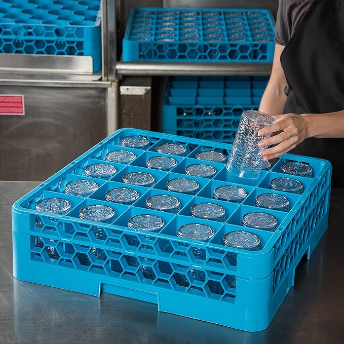 Carlisle FoodService Products Opticlean 25-Compartment Glass Rack with 1 Extender, Blue , 5.56"