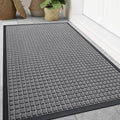 Smiry Front Door Mat Outside Entrance, Heavy Duty Natural Rubber Doormat, Non Slip, Trap Dirt and Moisture, Easy Clean, Low Profile Welcome Floor Mats for Indoor Outdoor Entry, 59x34 Inch, Mix Grey