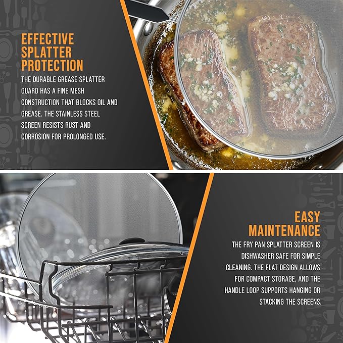 U.S. Kitchen Supply 3-Piece Stainless Steel Splatter Guard Set 13" Fine Mesh Cover, Grease & Oil, Splatter Screen for Frying Pan, Cooking Pots, with Comfort Grip Handles
