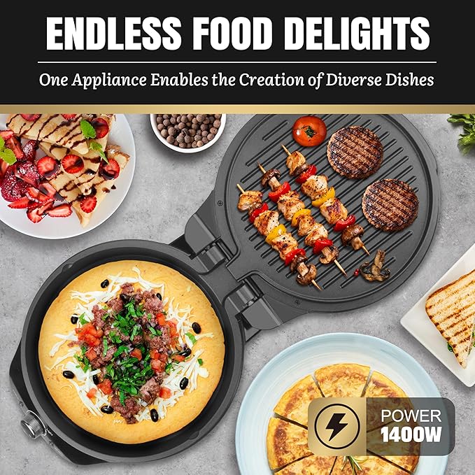 Electric Griddle Nonstick, Multi-Funtional Quesadilla Maker 10 Inch, Electric Grill Indoor, Pancake Griddle & Pan, Smokeless Indoor Grill, Non-stick Surface, Black