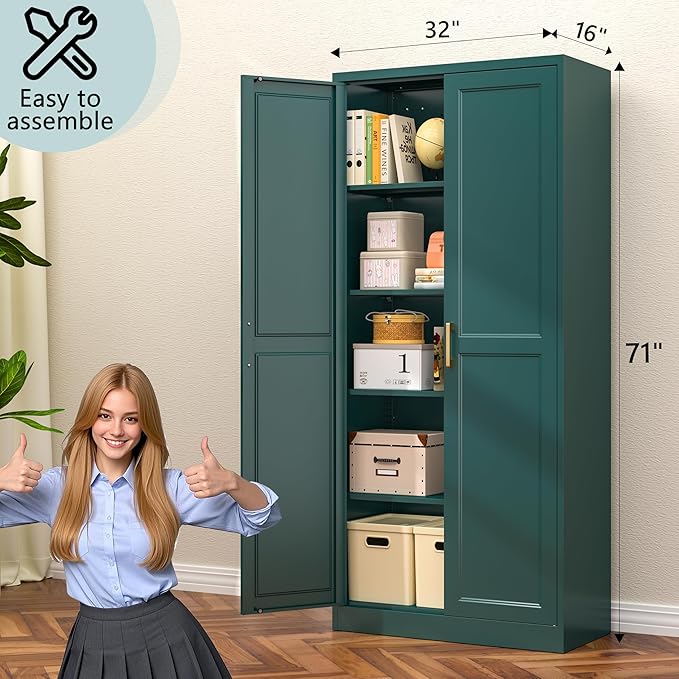 71” Metal Tall Kitchen Pantry Cabinet,Storage Cabinet with Doors and Adjustable Shelves,Modern Kitchen Hutch Cabinet,Freestanding Cupboard for Dining Living Room