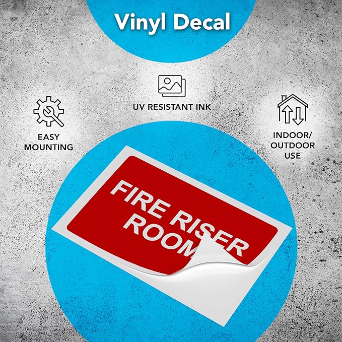 Fire Riser Room Sticker, 7x10 Vinyl Fire Extinguisher Inside Sticker, Waterproof, UV Protected, Adhesive Backing Decal