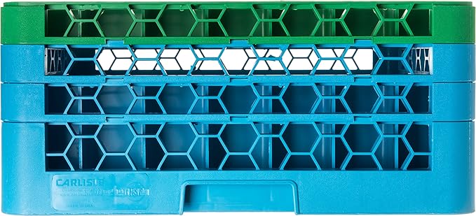 CFS RG49-3C413 OptiClean 49 Compartment Glass Rack with 3 Extenders, 8.72", Polypropylene, green/CFS Blue