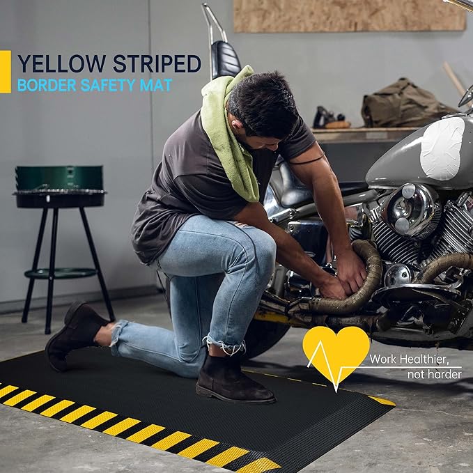 FEATOL Anti Fatigue Mat Industrial, Ergonomic Standing Floor Mat for Work for Stand -Safety Support for Leg & Back Pain(Yellow Border, 20" x 59", 2PC)