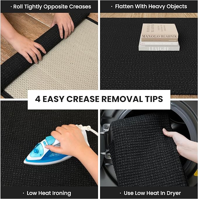 IOHOUZE Washable Area Rug 5x7 Non Slip Rubber Backed Rugs for Living Room, Dining Room Rugs Bedroom Rug, Woven Indoor Floor Carpet for Living Room Nursery Office, Black/Grey