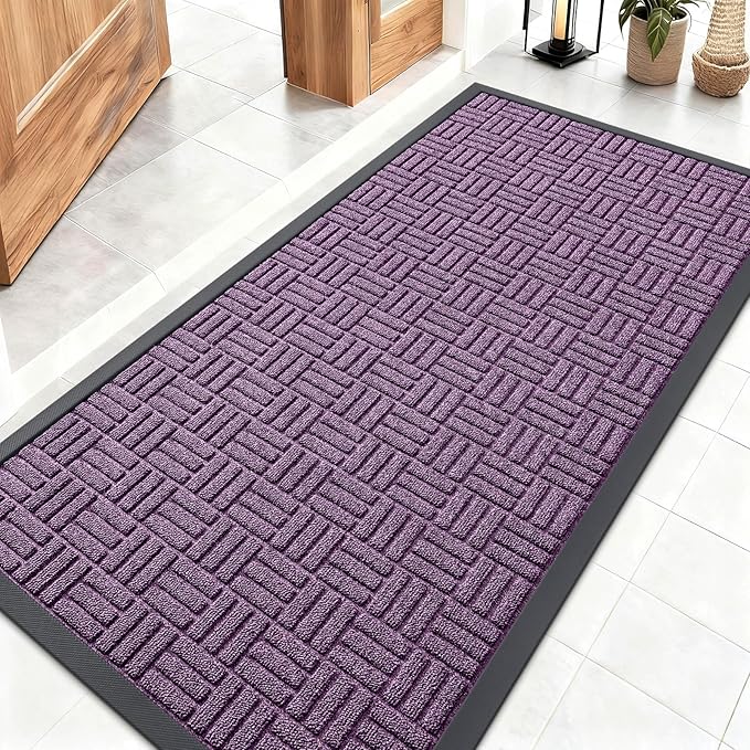 OLANLY Front Door Mat Outside Entrance 47x23, Absorbent, Heavy Duty Sturdy Natural Rubber Doormat Indoor Outdoor, Non-Slip, Stain and Fade Resistant, Low Profile Floor Mat for Entryway, Violet