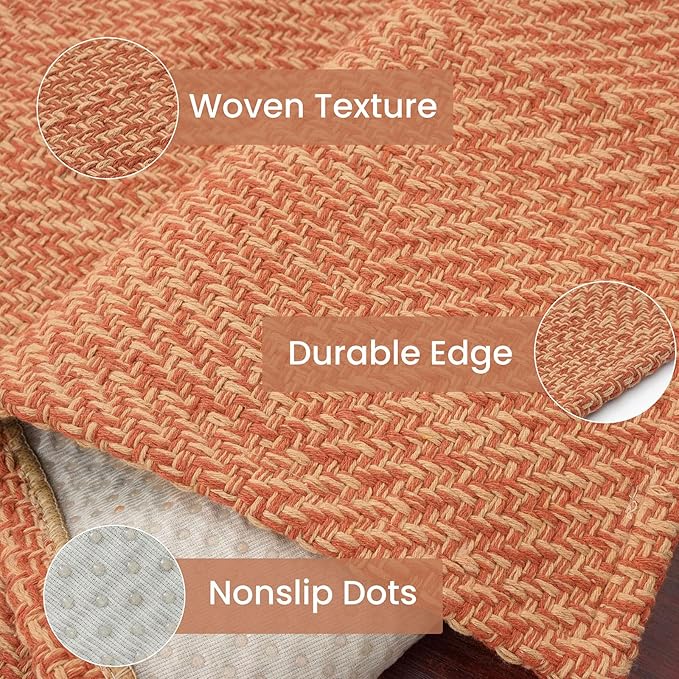 IOHOUZE Washable Runner Rug 2x8 Non Slip Rubber Backed Hallway Runner Entryway Runner Indoor, Kitchen Rugs Woven Cotton Floor Carpet for Kitchen Hall Entrance Bedroom, Rustic Orange