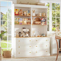 Vyre 71" Farmhouse Kitchen Pantry Cabinet Set of 2, White Freestanding Coffee Bar Hutch with Drawers & Adjustable Shelves, Large Storage Cabinet with Microwave Stand for Living Room & Kitchen