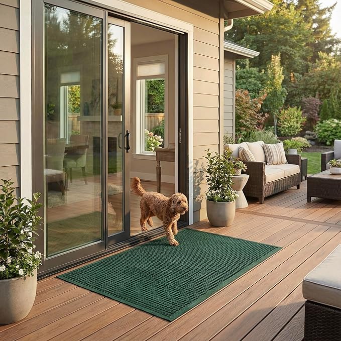 Ecomills Rubber Doormat, Large, 36" x 48", Green, Large, Absorbent Indoor Outdoor, Stain Resistant, Rubber Non Slip Backing, Heavy Duty, Durable