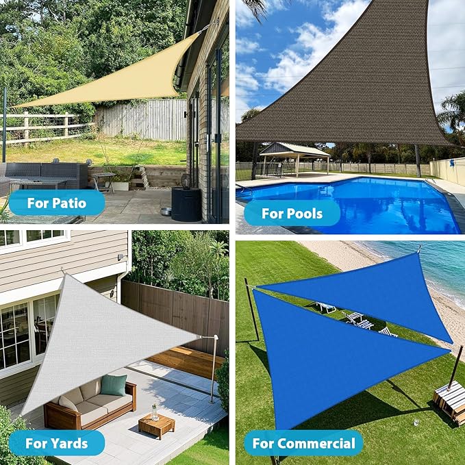 Amagenix Sun Shade Sail 7'X7'X10' Curved Edge Outdoor Shade Canopy Blue Breathable 95% UV Block Shade Cloth for Patio Garden Backyard (We Make Custom Size)