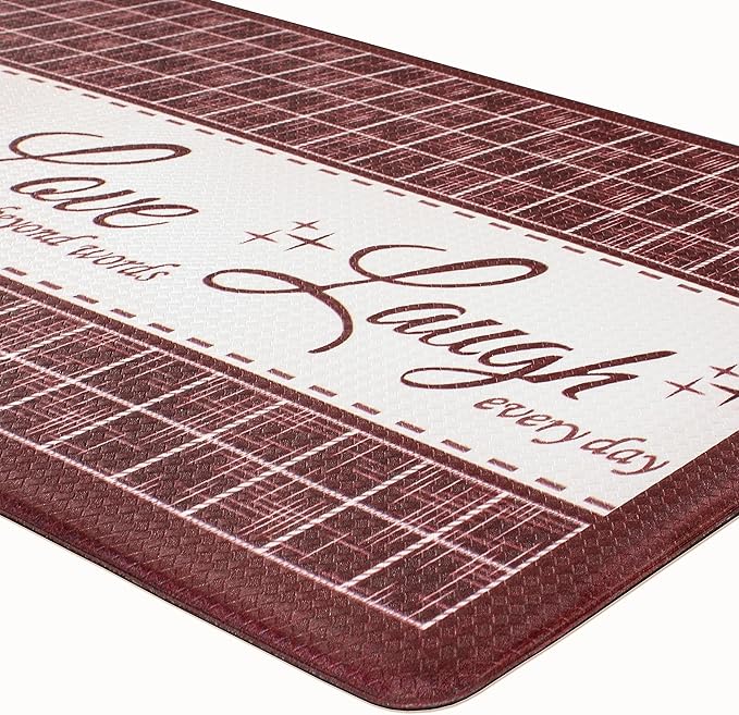 Anti-Fatigue Floor Comfort Mat - 18 x 30 Inch (Live, Love, Laugh Burgundy) - Waterproof Non-Slip Rug - Easy to Clean Cushioned Mat for Kitchen, Bathroom, Standing Desk & Office - Achim Home Decor