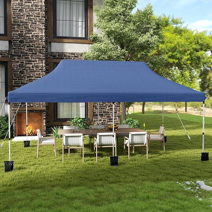 Tangkula 10x20 Ft Pop Up Canopy, Instant Setup Tent with 6 Sandbags, 12 Stakes & 6 Ropes, UPF 50+ Portable Outdoor Canopy Tent with Carrying Bag for Camp, Beach, Patio (Blue)