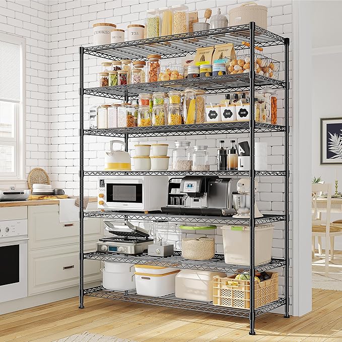 2 Set of 82.6H Metal Shelving Unit 7 Tier Storage Shelves Adjustable Wire Shelving Metal Wire Shelf Pantry Shelves Commercial Rack for Kitchen Pantry Garage 45" W x 82.6''H x 13.5" D, Black