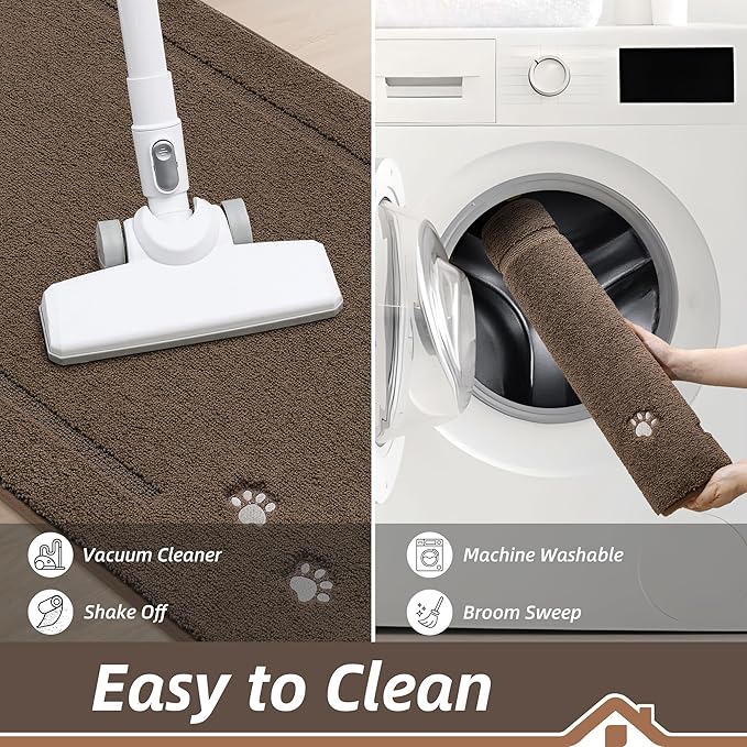 BEQHAUSE Dog Door Mat for Muddy Paws 36"x60" Dirt Trapper Absorbent Doormat Non Slip Entryway Rugs Washable Stain Resistant Welcome Floor Mat Soft Low-Profile for Front Back Door, Brown