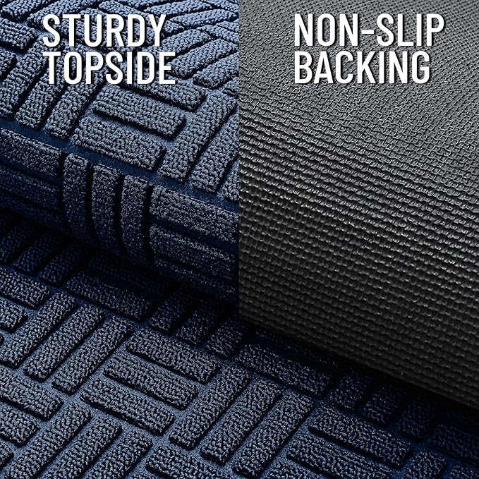 OLANLY Front Door Mat Outside Entrance 71x23, Absorbent, Heavy Duty Sturdy Natural Rubber Doormat Indoor Outdoor, Non-Slip, Stain and Fade Resistant, Low Profile Floor Mat for Entryway, Navy Blue