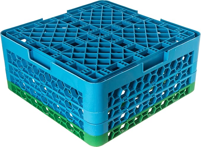 CFS RG25-3C413 OptiClean 25 Compartment Glass Rack with 3 Extenders, 8.72", Polypropylene, green/CFS Blue