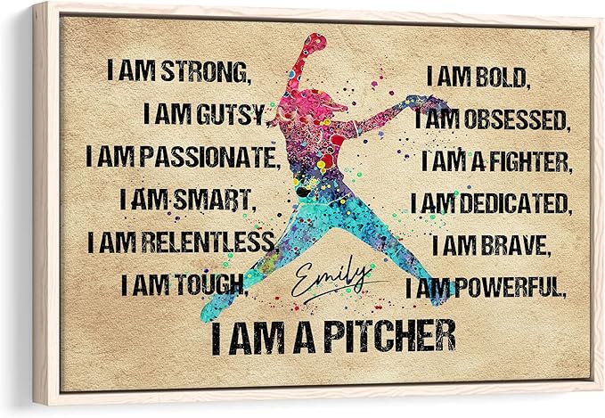 Custom Softball I Am A Pitcher Gift For Softball Lover Player Personalized Name Poster & Framed Canvas, Wall Art Home Office Decoration Living Room Bedroom Aesthetic Decor