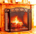Fire Beauty Fireplace Screen 3 Panel with Handles Wrought Iron 51"(L) x31(H) Spark Guard Cover(Sanded Black)