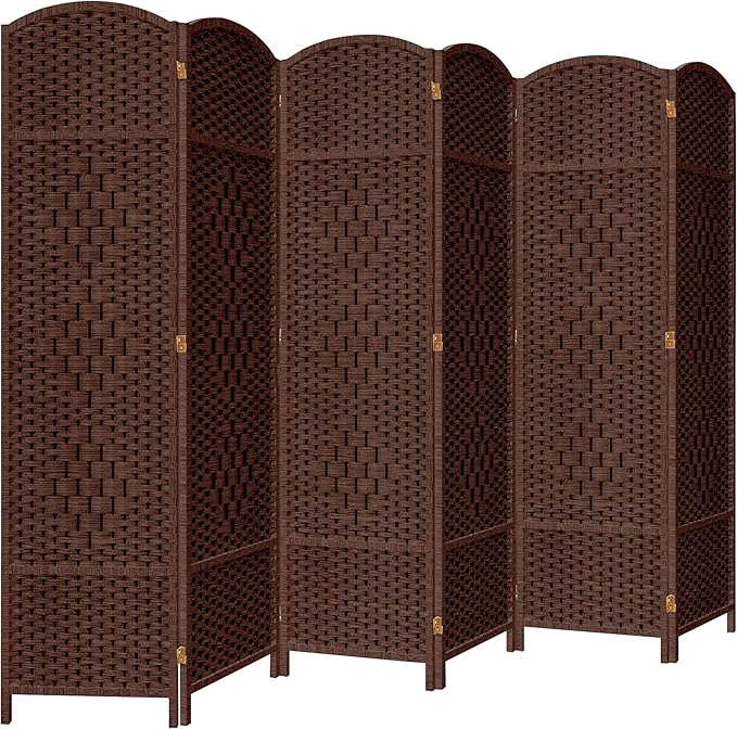 DURASPACE 6 Panel Room Divider, 6ft Tall Folding Privacy Screen, 360°Rotation, Hand-Woven Freestanding Wood Partition for Room Separation