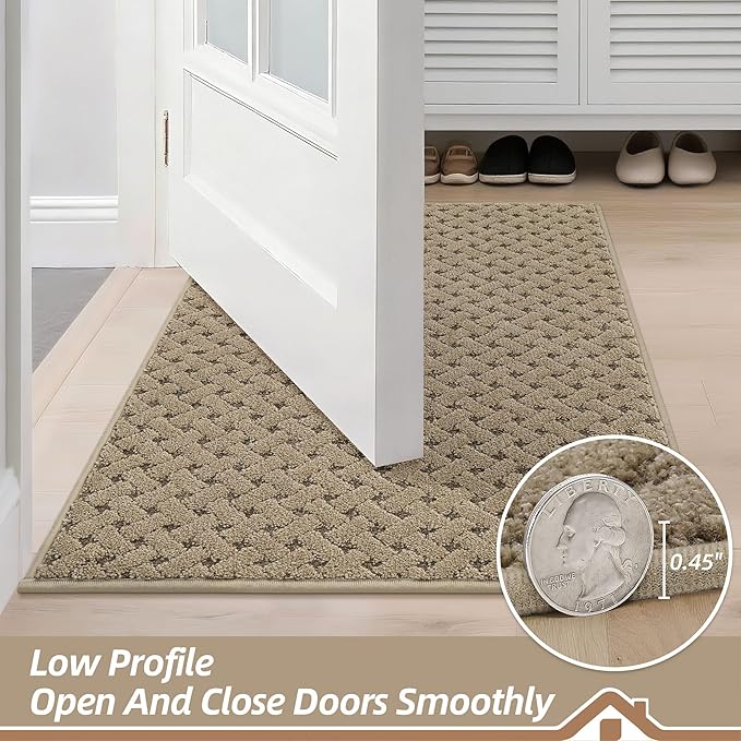 BEQHAUSE Dirt Trapper Door Mat Non-Slip Entryway Rugs Stain Resistant Absorbent Dog Doormats Woven-Look Washable Welcome Floor Doormat for Front Back Door, Muddy Wet Shoes & Paws, 32" x 48", Beige