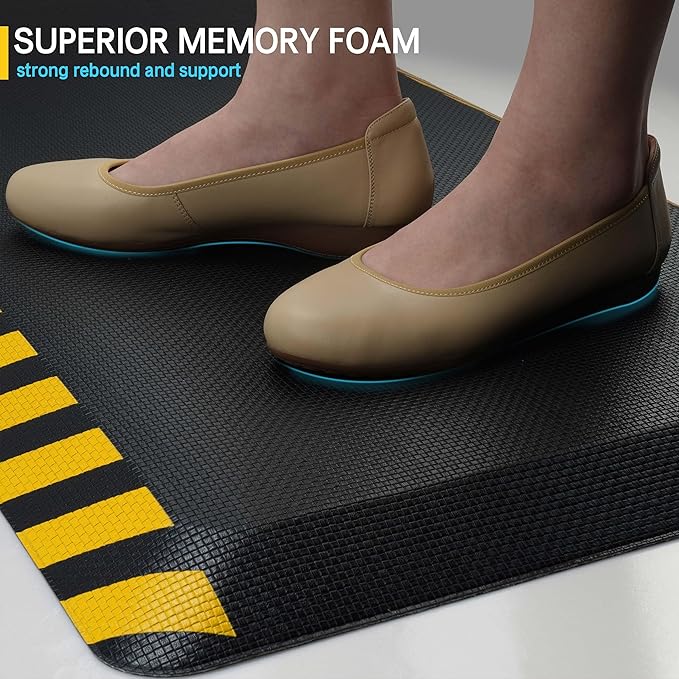 FEATOL Anti Fatigue Mat Industrial, Ergonomic Standing Floor Mat for Work for Stand -Safety Support for Leg & Back Pain(Yellow Border, 20" x 59", 3PC)