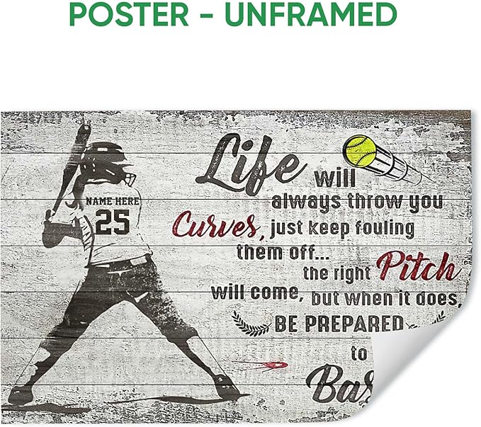 Personalized Softball Poster & Framed Canvas, Run The Bases Home Office Decor, Custom Name Number Bedroom Living Room Aesthetic Wall Art Gift For Girl, Daughter