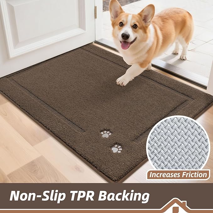BEQHAUSE Dog Door Mat for Muddy Paws 36"x60" Dirt Trapper Absorbent Doormat Non Slip Entryway Rugs Washable Stain Resistant Welcome Floor Mat Soft Low-Profile for Front Back Door, Brown
