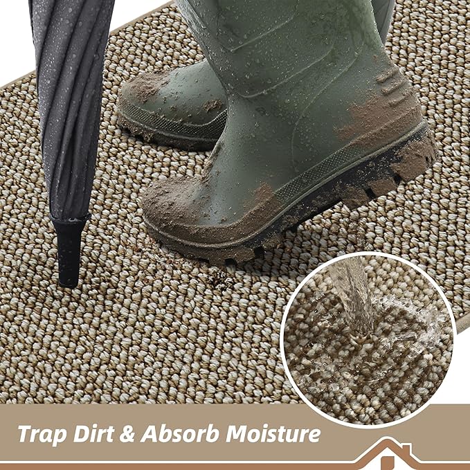 BEQHAUSE Dirt Trapper Door Mat 36" x 60", Non-Slip Washable Doormats Entrance Mat, Dirt Resistant and Absorbent Welcome Mat, Low Profile Floor Mats for Front Back Door and Entryway, Light Beige