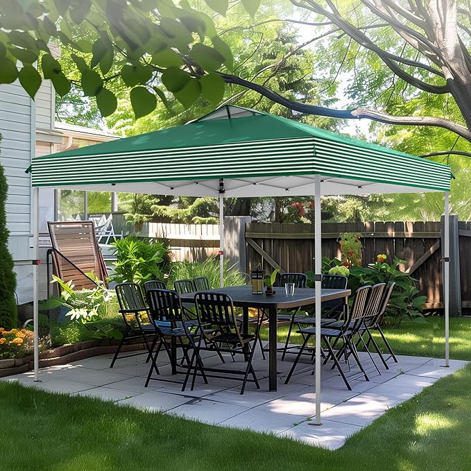 MFSTUDIO 10x10 Pop Up Canopy Tent, Gazebo Shelter Sun Shade Canopies Waterproof Patio Portable Popup Tents for Beach,Parties,Camping,100 Sq,Green Stripe