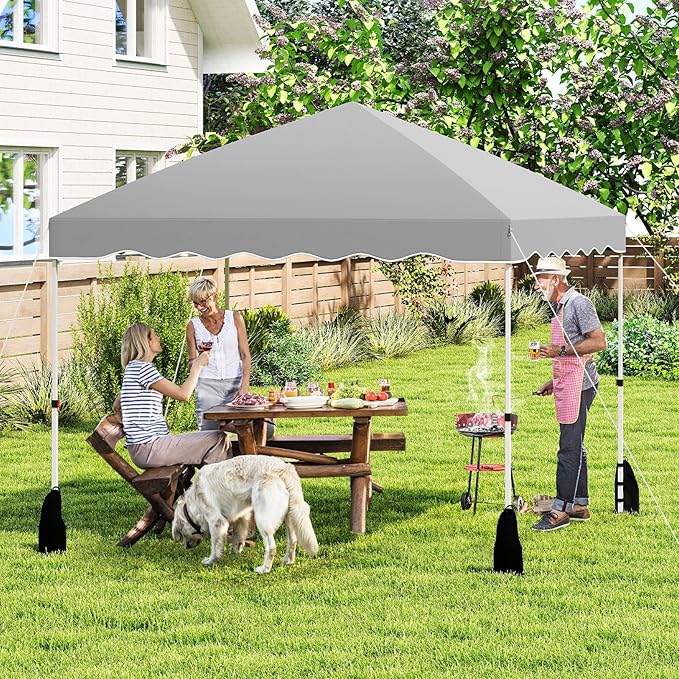 Tangkula 10x10 FT Pop Up Canopy, UPF50+ Easy Set up Instant Tent with Wheeled Bag, 8 Stakes, 4 Anchors, 4 Wind Ropes, 4 Sandbags, Heavy Duty Outdoor Canopy Tent 10x10 for Patio Party Backyard (Gray)