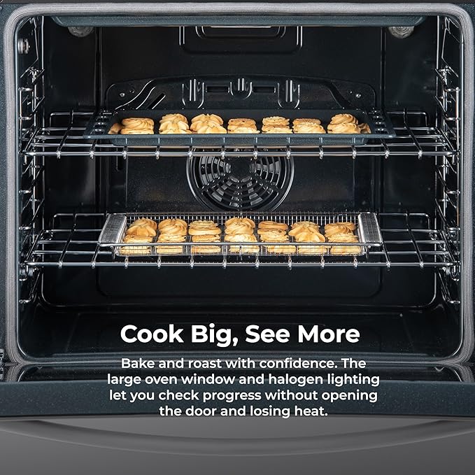 Kenmore 5.6 cu. ft. Front Control Electric Range Oven with 5 Elements - True Convection, Air Fry, Self Clean Oven, Temperature Probe, Ultra Durable Chrome Racks, Large Window - Stainless Steel