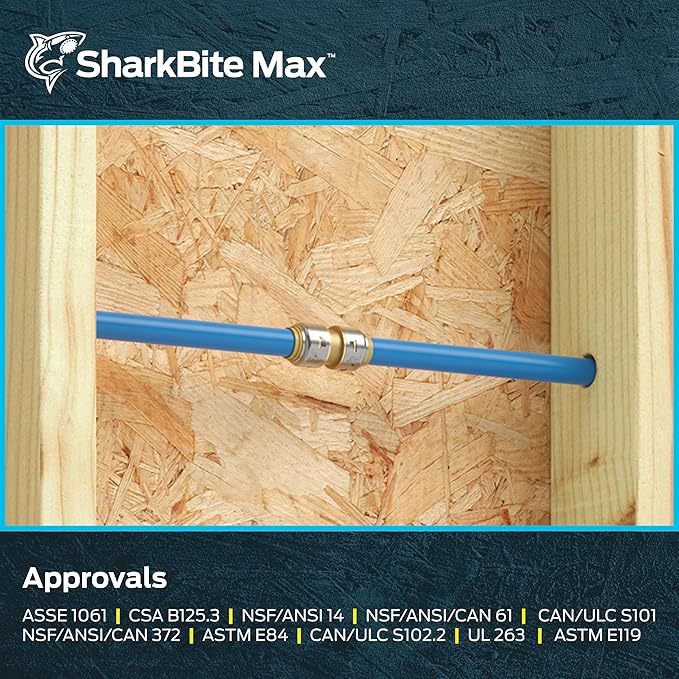 SharkBite Max 1 Inch Coupling, Push to Connect Brass Plumbing Fitting, PEX Pipe, Copper, CPVC, PE-RT, HDPE, UR020A