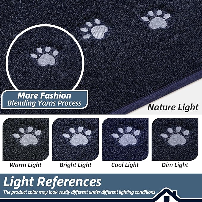 BEQHAUSE Dog Door Mat for Muddy Paws 24"x36" Dirt Trapper Absorbent Doormat Non Slip Entryway Rugs Washable Stain Resistant Welcome Floor Mat Soft Low-Profile for Front Back Door, Navy Blue