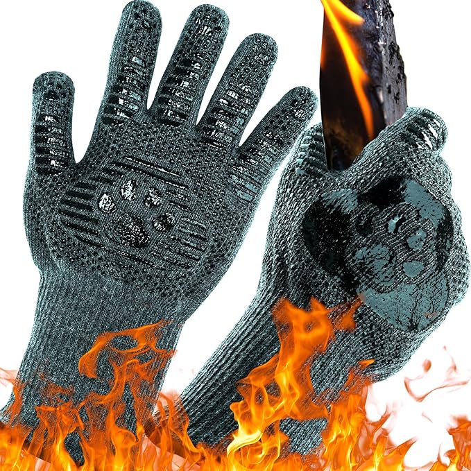 UBeesize Lengthen BBQ Gloves (Bear Paw), 1472°F Heat Resistant Grill Glove, 14 inch Fireproof Oven Gloves for Cooking, Non-Slip Fire Glove for Grilling, Barbecue, Smoker, Baking, Frying