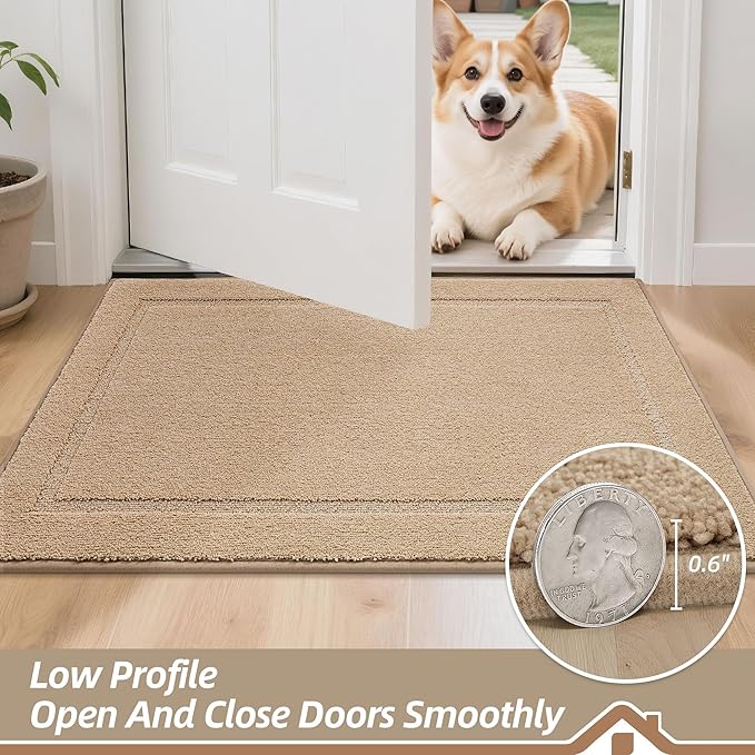 BEQHAUSE Dog Door Mat for Muddy Paws 20"x32" Dirt Trapper Absorbent Doormat Non Slip Entryway Rugs Washable Stain Resistant Welcome Floor Mat Soft Low-Profile for Front Back Door, Beige