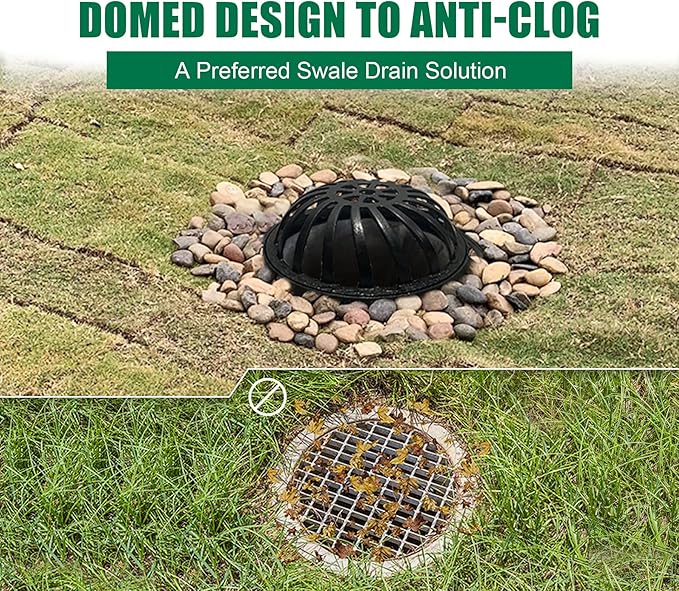 12in Ductile Iron Atrium Drain Grate and Frame,Dome Durable Metal Overflow Relief Gully Dome Grate with Bolted Down Base,Cast Iron Sewage Drain Grates for Garden,Yard,Lawn(Overall Size 14.2")