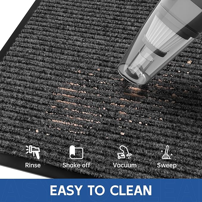 Front Door Mat, 2' x 4' Heavy Duty Indoor Outdoor Door Mat for Entryway, Commercial Door Mats Entrance, Low Profile Welcome Mats Non-Slip, Durable Rubber Backing Entry Mat for Patio, Home