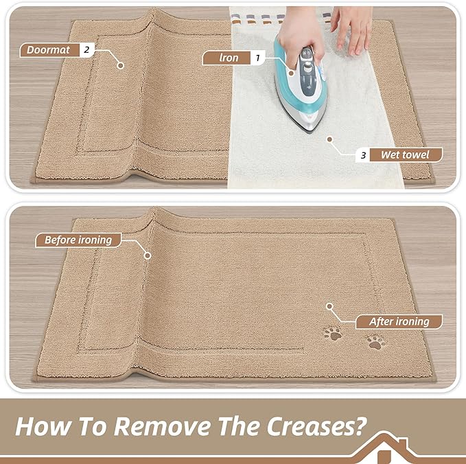 BEQHAUSE Dog Door Mat for Muddy Paws 24"x36" Dirt Trapper Absorbent Doormat Non Slip Entryway Rugs Washable Stain Resistant Welcome Floor Mat Soft Low-Profile for Front Back Door, Beige