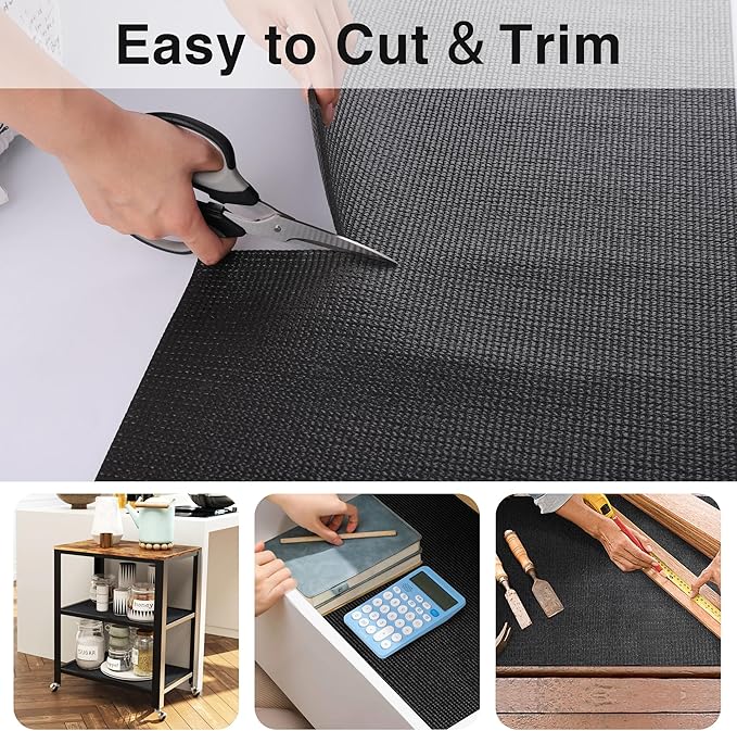 PABUSIOR Cabinet Liner for Under Sink: 5MM Thick Large Strong Grip Tool Box Drawer Mat - 24 Inch x 98.4 Inch Non-Slip Foam Kitchen Shelf Liner Black