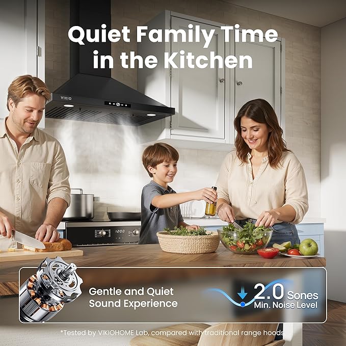 Wall Mount Range Hood 30 inch, 580 CFM Kitchen Vent Hood, Ducted/Ductless Convertible with Touch Control, Stainless Steel Stove Vent Hood, Easy Clean Filter, Black