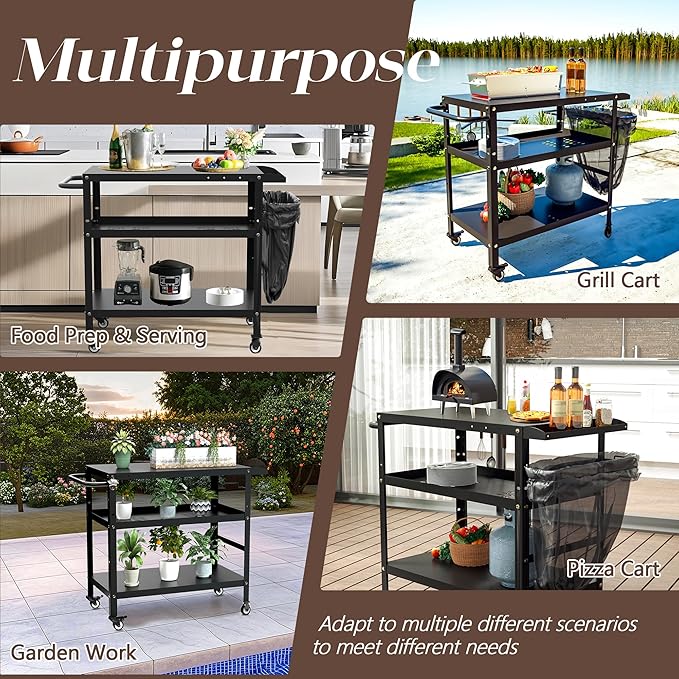 TOLEAD Outdoor Grill Cart, Grill Tables for Outside, Outdoor Pizza Oven Table, Outdoor Table for Grill, Pizza Oven Stand for Pizza Oven, Outside, Griddle, Patio (NO Hook)