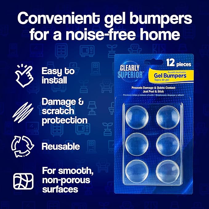 Gel Bumpers - Rectangle Variety Pack of 18 Small, Medium & Large – Low Profile - Protects Surfaces & Quiets Contact - Prevents Damage to Walls, Furniture, Appliances. - Peel & Stick