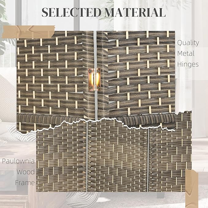 HOMCOM 3 Panel Room Divider, 6' Tall Folding Privacy Screen, Woven Freestanding Wall Partition for Home Office, Bedroom, Dark Rustic Oak