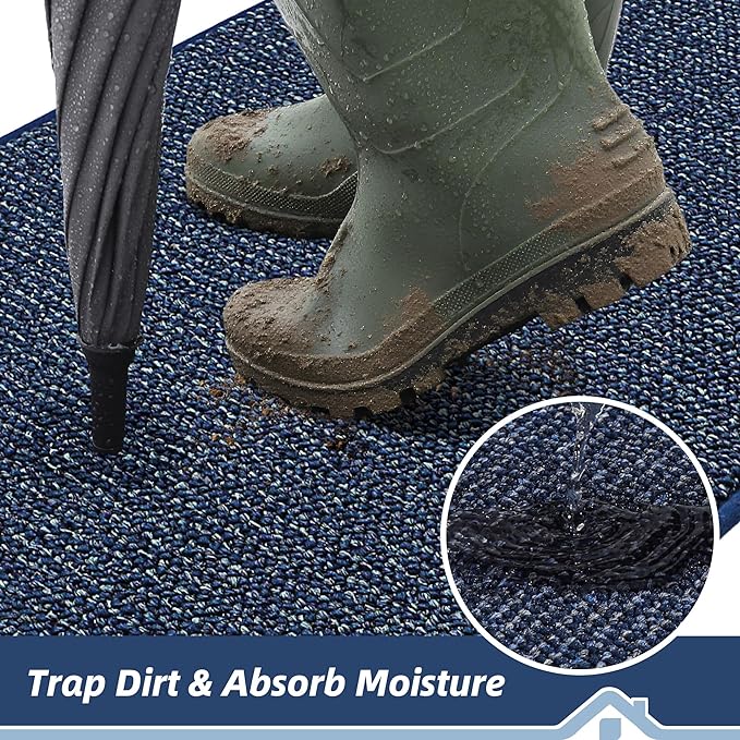 BEQHAUSE Dirt Trapper Door Mat 32" x 48", Non-Slip Washable Doormats Entrance Mat, Dirt Resistant and Absorbent Welcome Mat, Low Profile Floor Mats for Front Back Door and Entryway, Blue