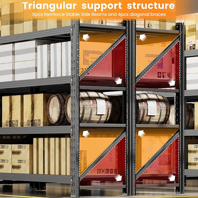 48" W Metal Storage Shelves Heavy Duty, 3000LBS Garage Shelving Units, 4 Tier Tall Metal Shelving, 24" Deep Steel Shelf Rack , Adjustable Utility Standing Shelf for Warehouse/Shop 48"W x 24"D x 70"H