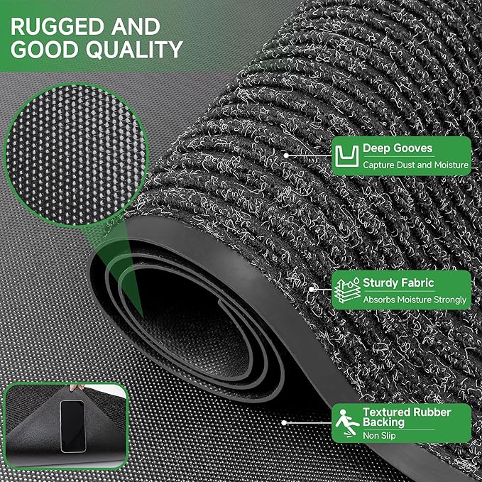 Front Door Mat, Heavy Duty Indoor Outdoor Doormat for Entryway, 72" x 24" Low Profile Outdoor Mats for Home Entrance, Stain and Fade Resistant Welcome Mat for High Traffic Area, Black