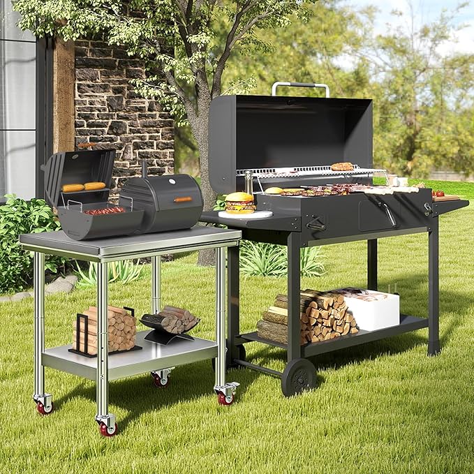 Jocisland 24" x 36" Stainless Steel Table for Prep & Work with Wheels, Adjustable Under Shelf & Safe Design for Restaurant, Home and Outdoor